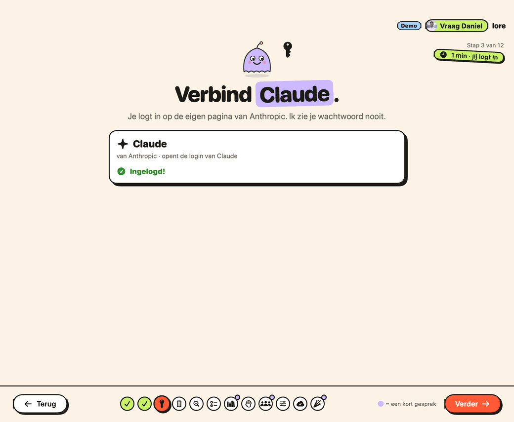 De Claude-stap van Lore: ingelogd.