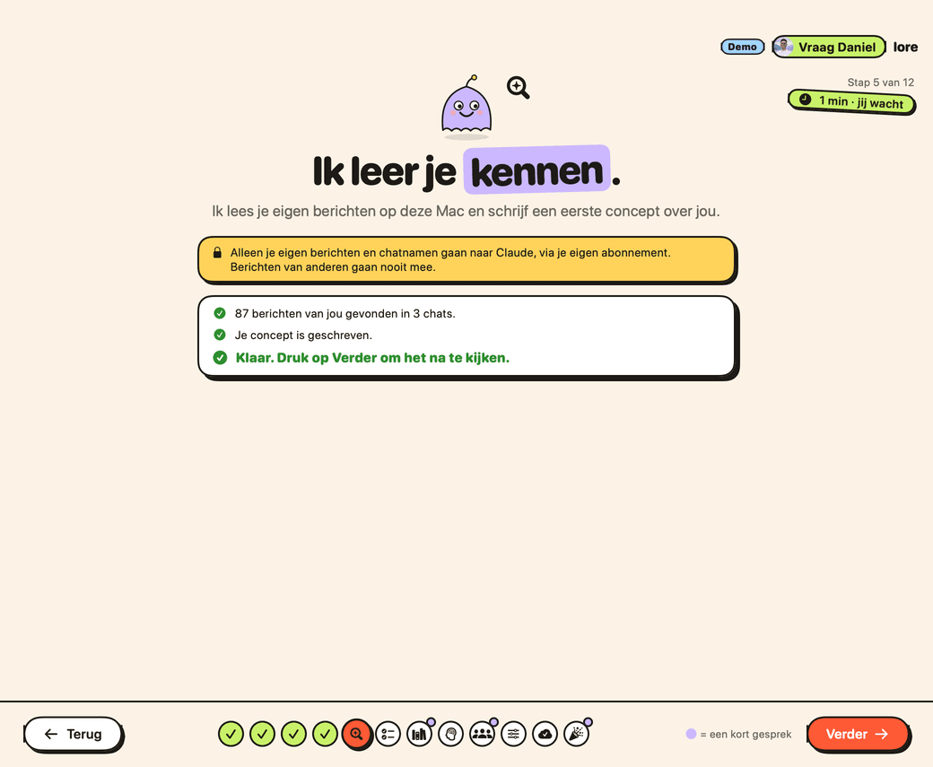 De kennismakingsstap van Lore.