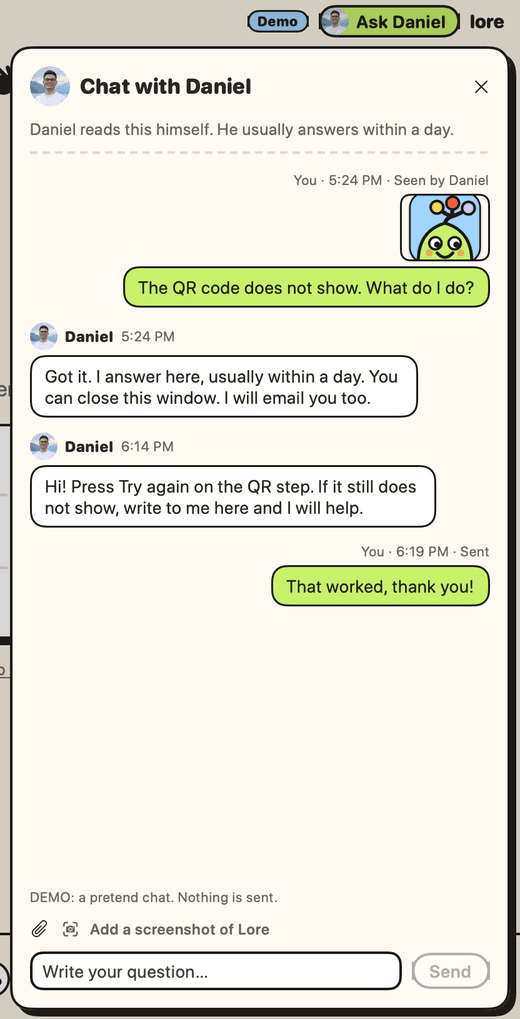 Lore's chat with Daniel.